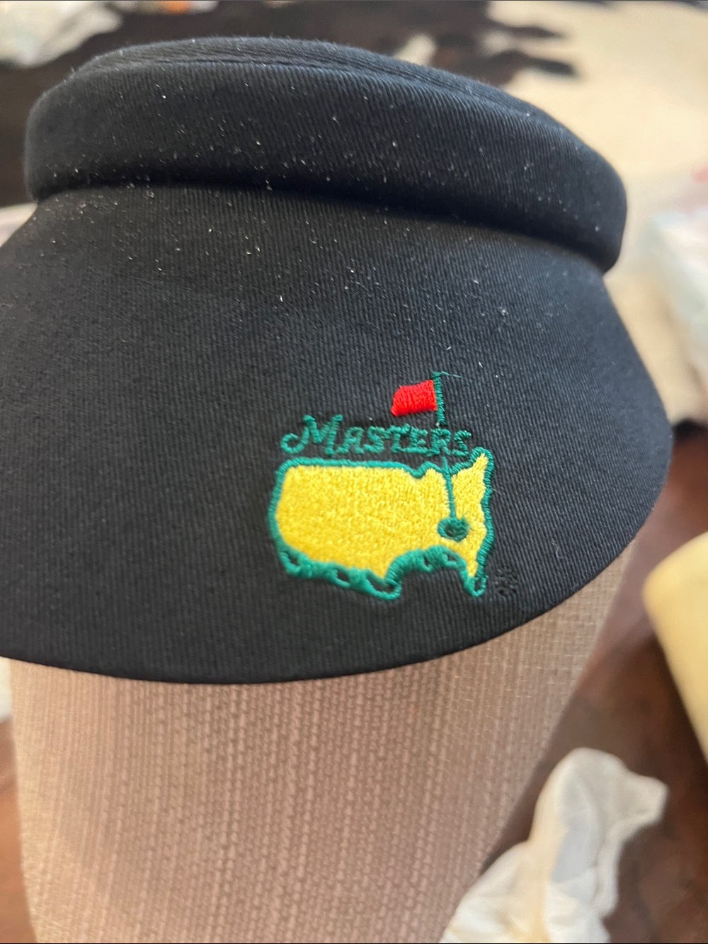 Masters Black Visor with Yellow Map Logo and Red Flag